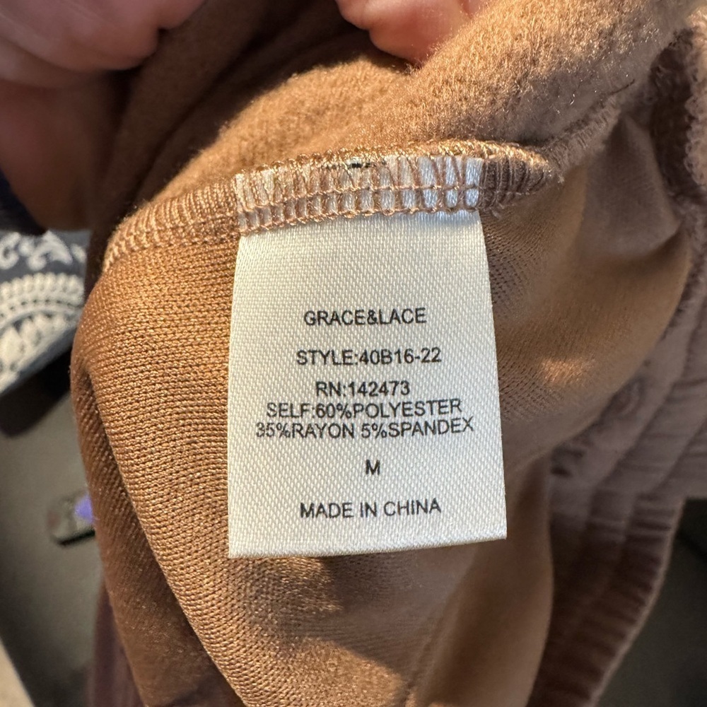 Grace & Lace Tan Jogger Sweatpants. Drawstring tie. Super soft - Picture 5 of 5
